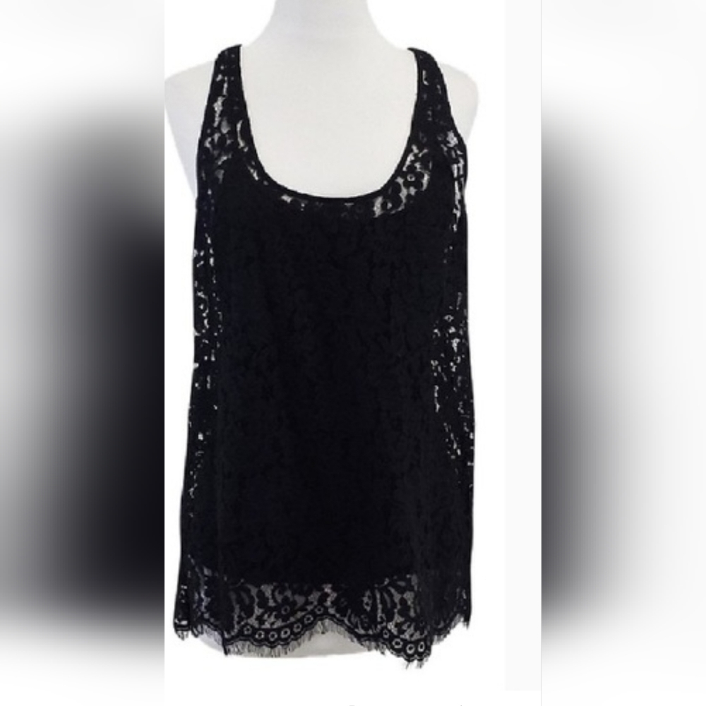 Joie Black Lace Tank Top Shirt Sz S Loose Fit Bohemian Blouse Coquette